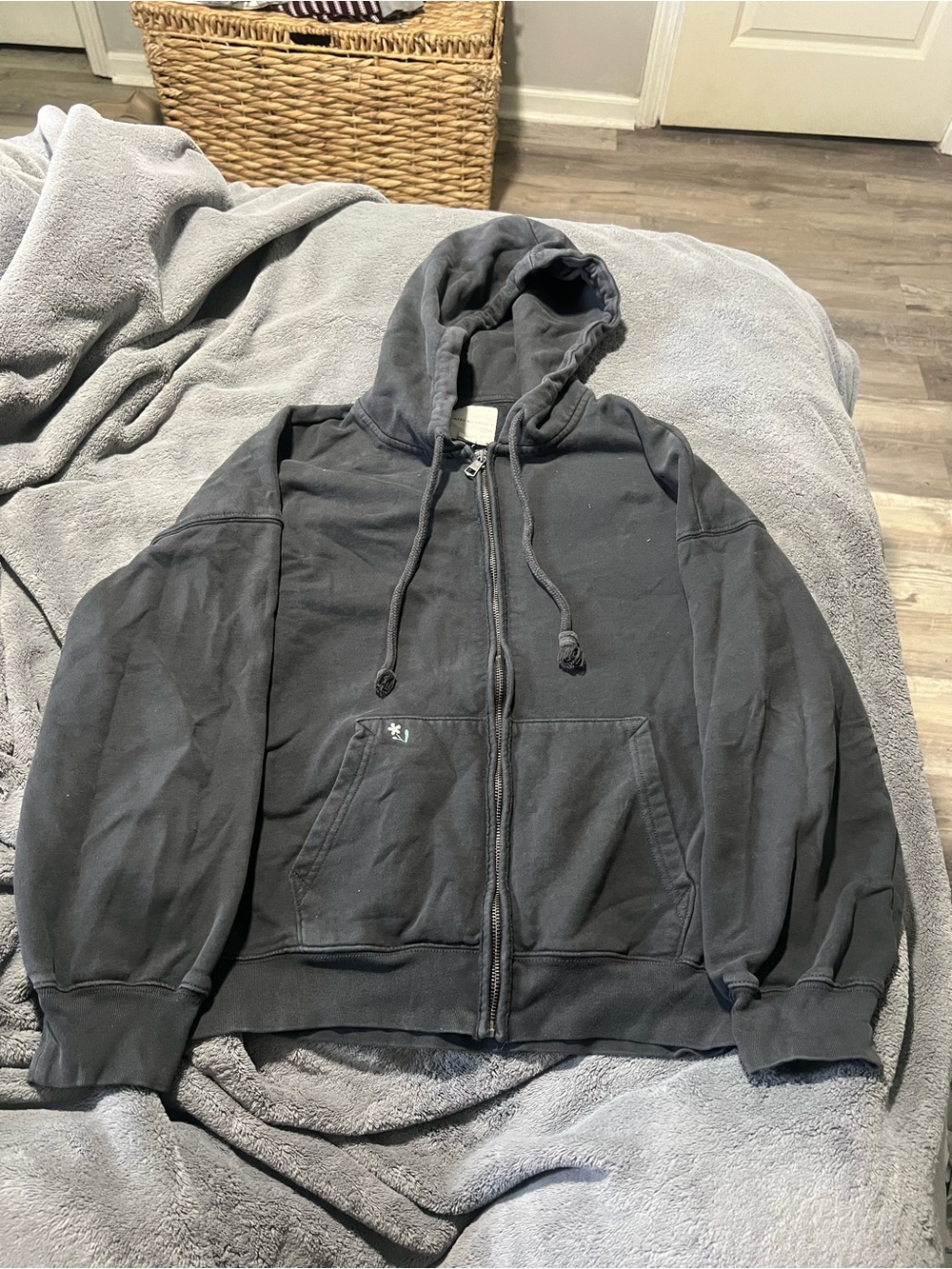 American Eagle Outfitters Charcoal Zip-Up Hooded Sweatshirt